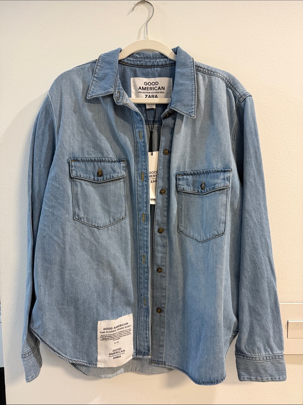 Good American Light Blue Denim Button-Down Shirt Collection Edition 2022 ZARA